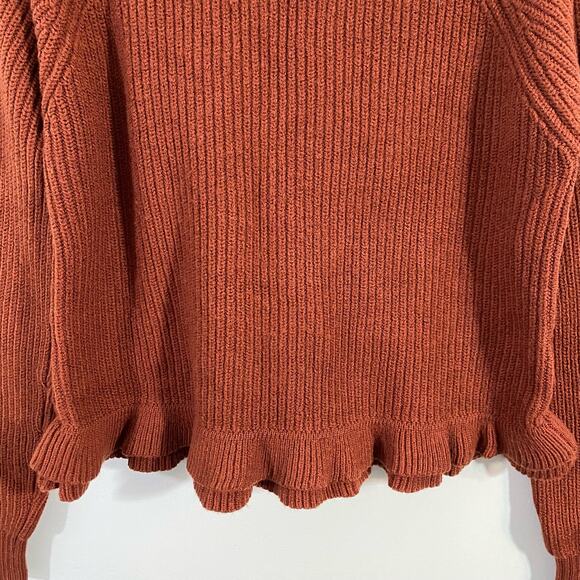 Wilfred Aritzia Women's Brown Jonnie Ruffle Hem Sweater Size M - Picture 4 of 9